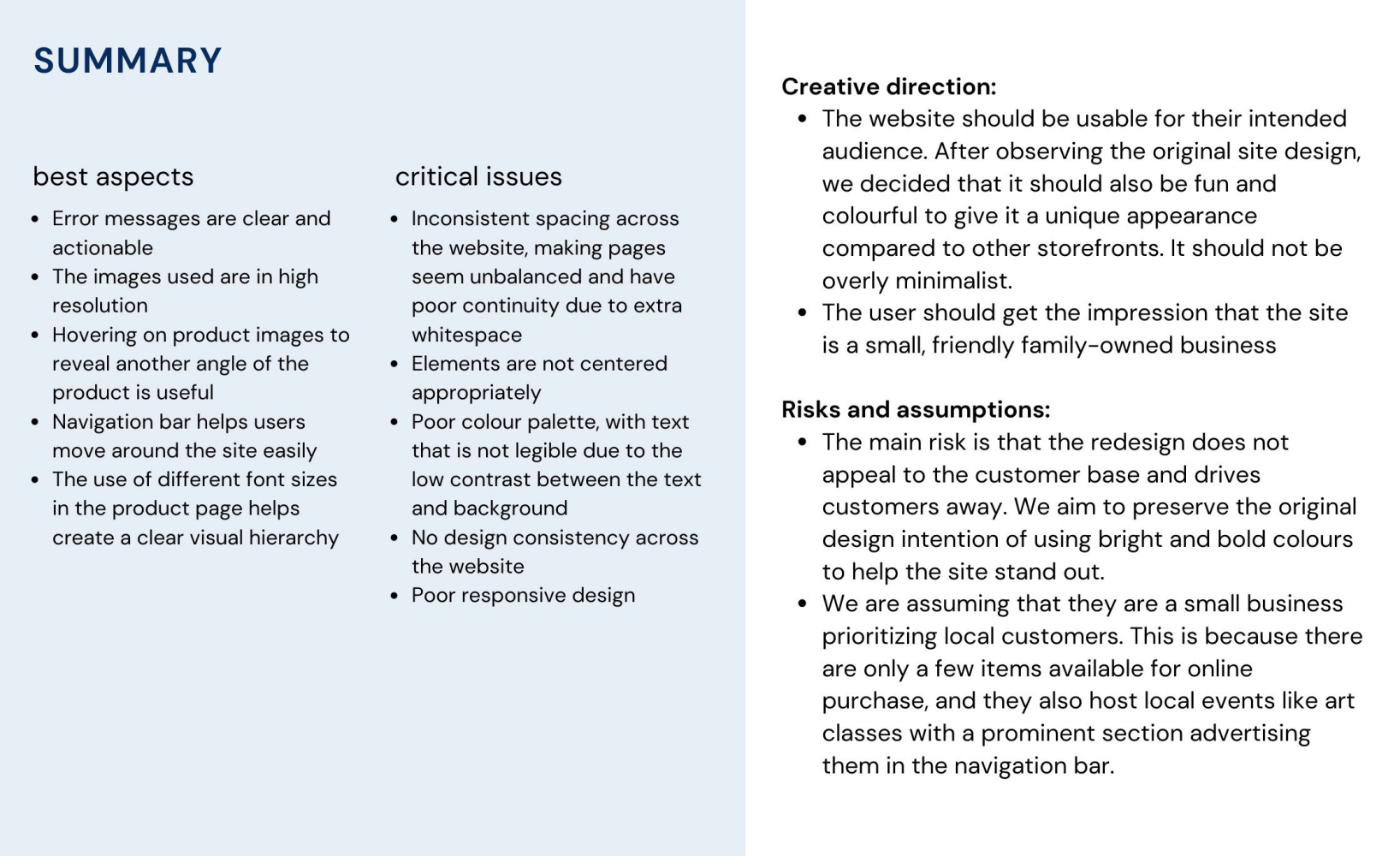 Analysis of current design